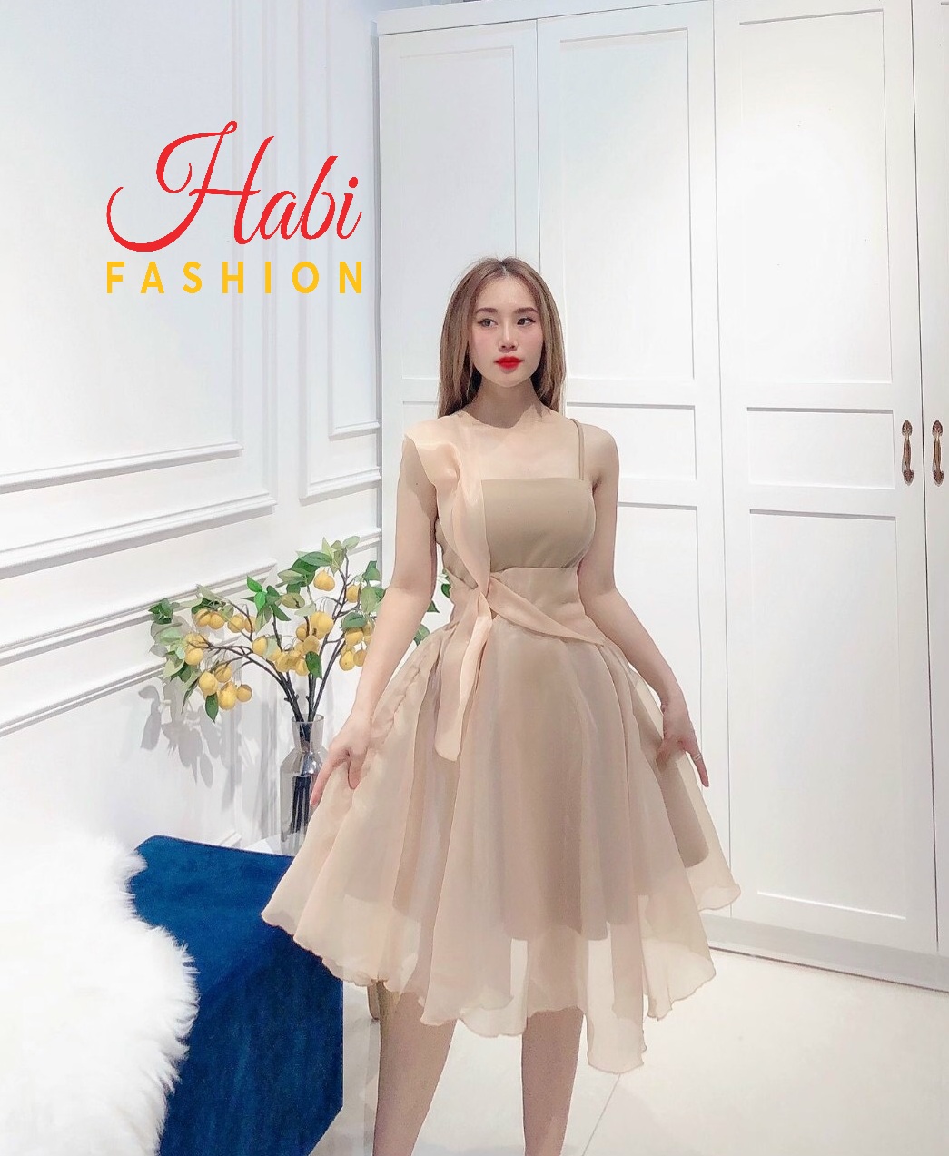 Đầm công chúa cute dễ thương nơ eo chất umi phối voan kính xinh xỉu. Váy trắng xòe 2 dây (Hàng Hiệu) Habi Fashion