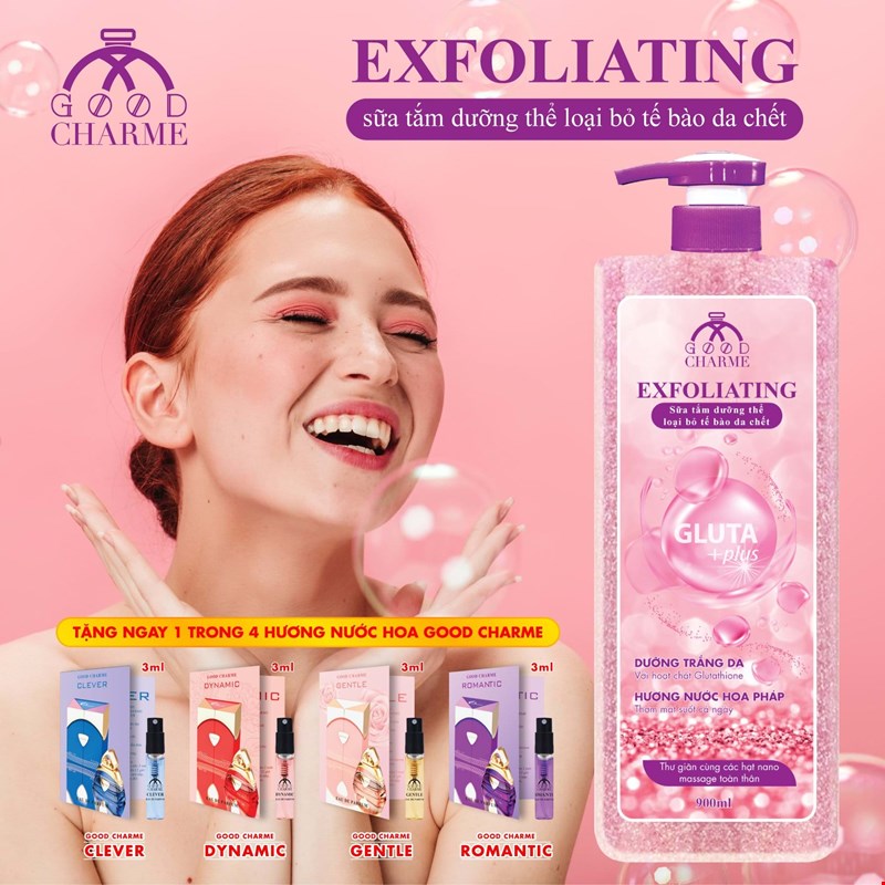 Sữa tắm tẩy tế bào chết, Charme Exfoliating, chiết xuất thiên nhiên, dưỡng trắng, làn da mềm mịn, 900ml