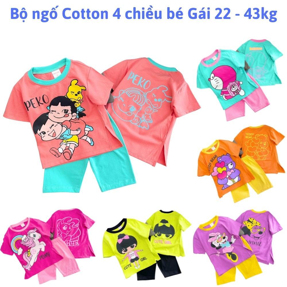 Bộ ngố thun cotton 4 chiều mềm mịn in hoạt hình siêu xinh cho bé,bộ tay ngắn quần ngố mặc nhà-Đồ bộ bé gái