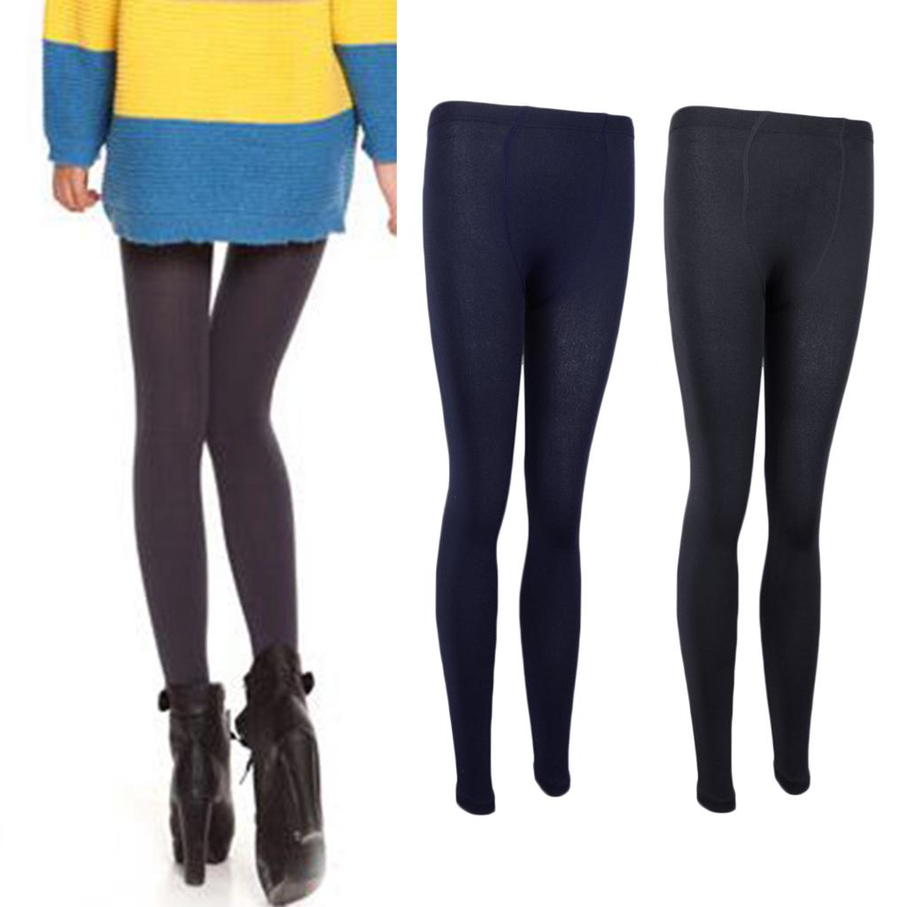 2pcs Women Winter Thermal Thick Fleece Lined Leggings Warm Elastic Trouser Pants