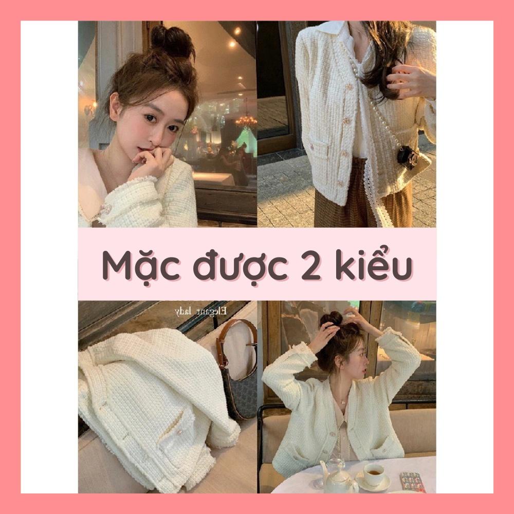 Áo khoác dạ tweed trắng dáng ngắn cổ rời 2 lớp đẹp mặc hai kiểu tiểu thư rẻ Hàn Quốc Sollle