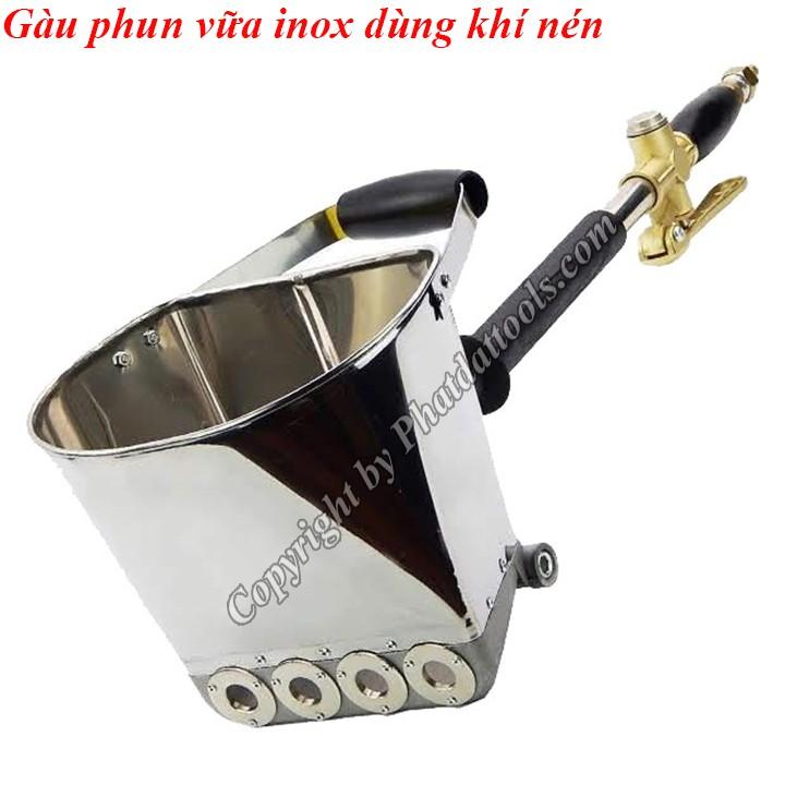 Gàu phun vữa dùng khí nén trát tường cực nhanh-Chất liệu inox bền đẹp