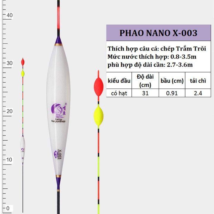 Phao câu cá NaNo X001-X008 8 cỡ đầy đủ thông số PK-2