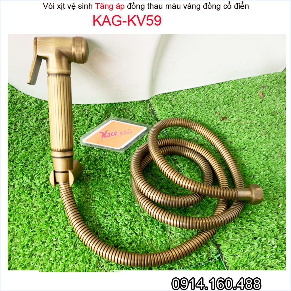 Vòi xịt vệ sinh KAG-KV59 đồng giả cổ HÀNG Y HÌNH, vòi rửa bồn cầu Spray mạnh tia nước thẳng thiết kế đẹp màu inox bóng