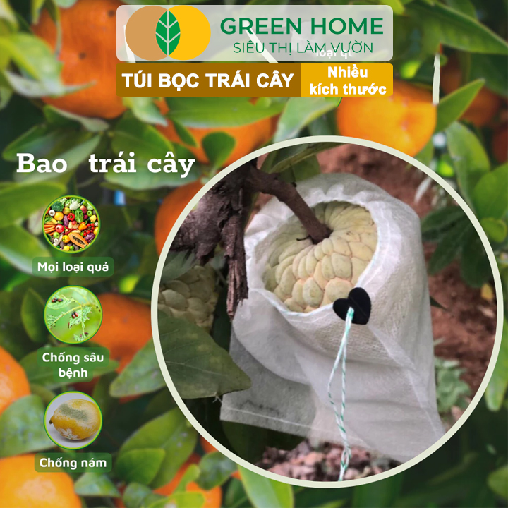 Túi Bọc Hoa Quả GreenHome, Ổi Bưởi Xoài Na Mướp (Có Nút Cài), Sử Dụng 3-5 Năm, Nhiều Kích Thước