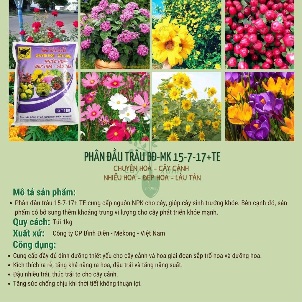 Phân Bón Đầu Trâu NPK 1KG Chuyên Cho Hoa, Cây Cảnh 15-7-17+TE