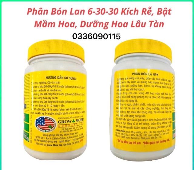 Phân Bón NPK cho Hoa, Cây Kiểng, Phong Lan GrowMore 6-30-30 lọ 100gr.