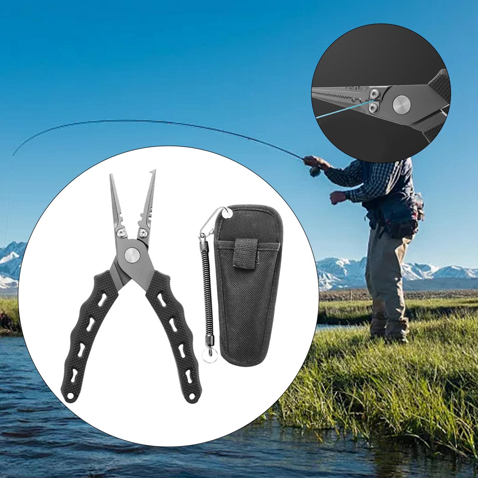 Fishing Pliers Saltwater with Sheath and Lanyard, Braid Cutters Split Ring Pliers Hook Remover Line Cutting Stainless Steel, Durable and Lightweight