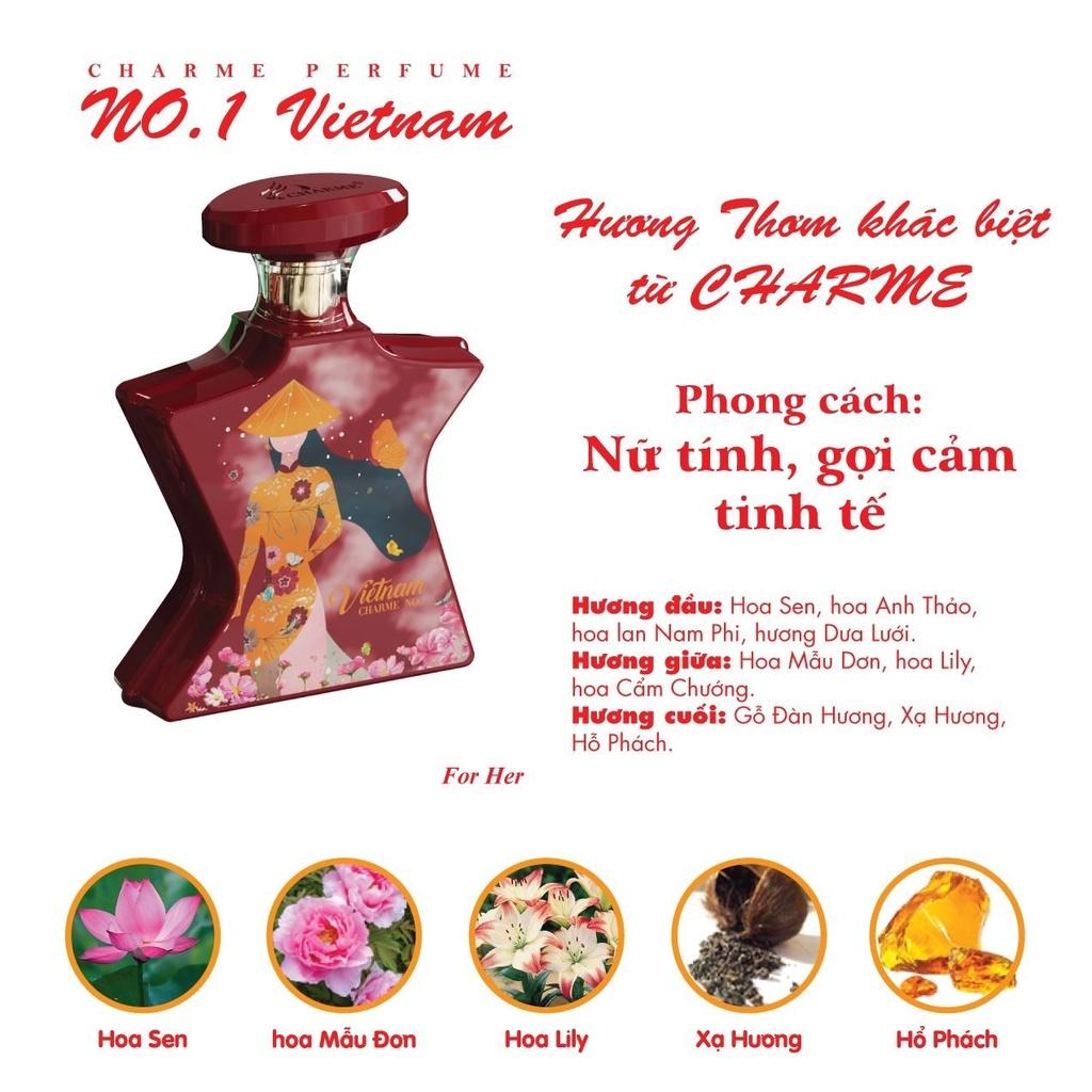 Nước hoa nữ cao cấp, Charme N0.1 Vietnam, lưu hương lâu, hương thơm truyền thống từ hoa sen, 100ml