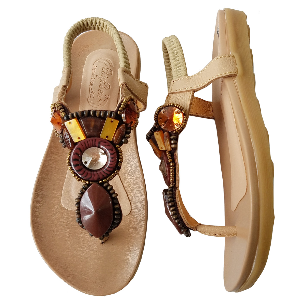 Giày Sandal Nữ Quai Kẹp Đính Đá BIGGBEN Da Bò Thật Cao Cấp SDN89
