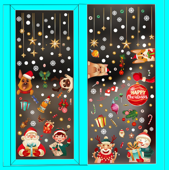 Decal trang trí Noel hít tĩnh điện - Những người bạn cún đón giáng sinh