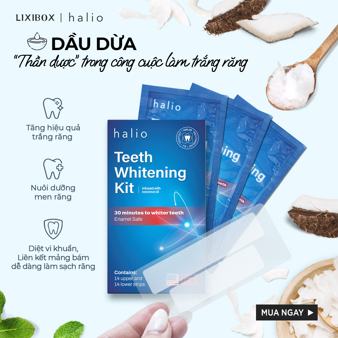 Combo Máy Tăm Nước Cầm Tay Halio UltraClean Oral Irrigator Blue và Set 7 miếng dán trắng răng