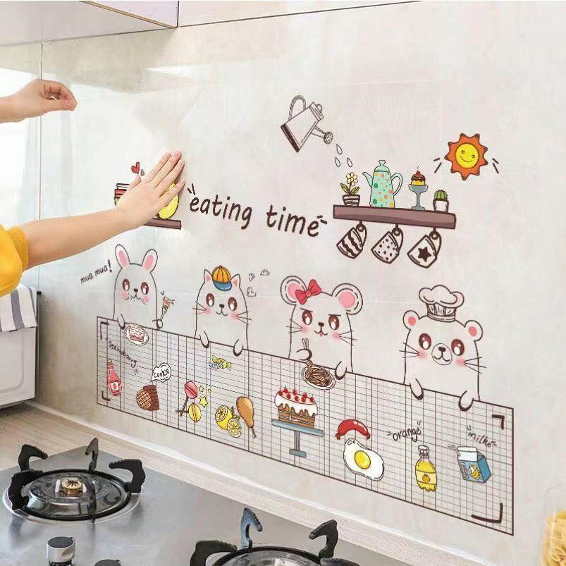 Giấy Dán Bếp 3D Chống Dầu Mỡ Bám Siêu Đẹp, Tranh Dán Bếp 3D Phủ Nhôm Chống Nhiệt, Decan dán tường trang trí chống dầu mỡ