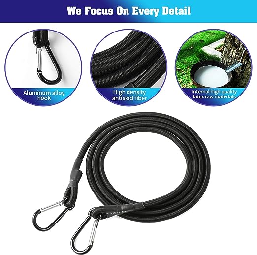 Dây ràng Cao su co giãn, loại móc Carabiner, dây dệt từ  chỉ polypropylent và lỏi cao su Grade A, đường kính 8mm, chiều dài 1m, tải trọng 20kg