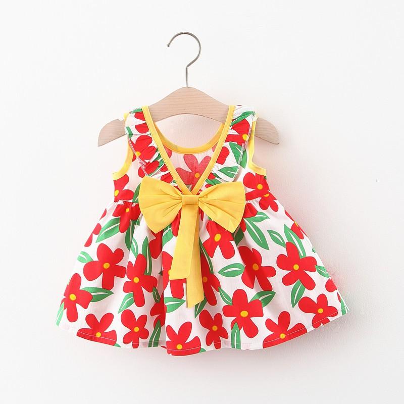 Váy Hai Dây Mùa Hè Bé Gái Hoa Nhí Đi biên Màu Cam , xanh , tím Anna store