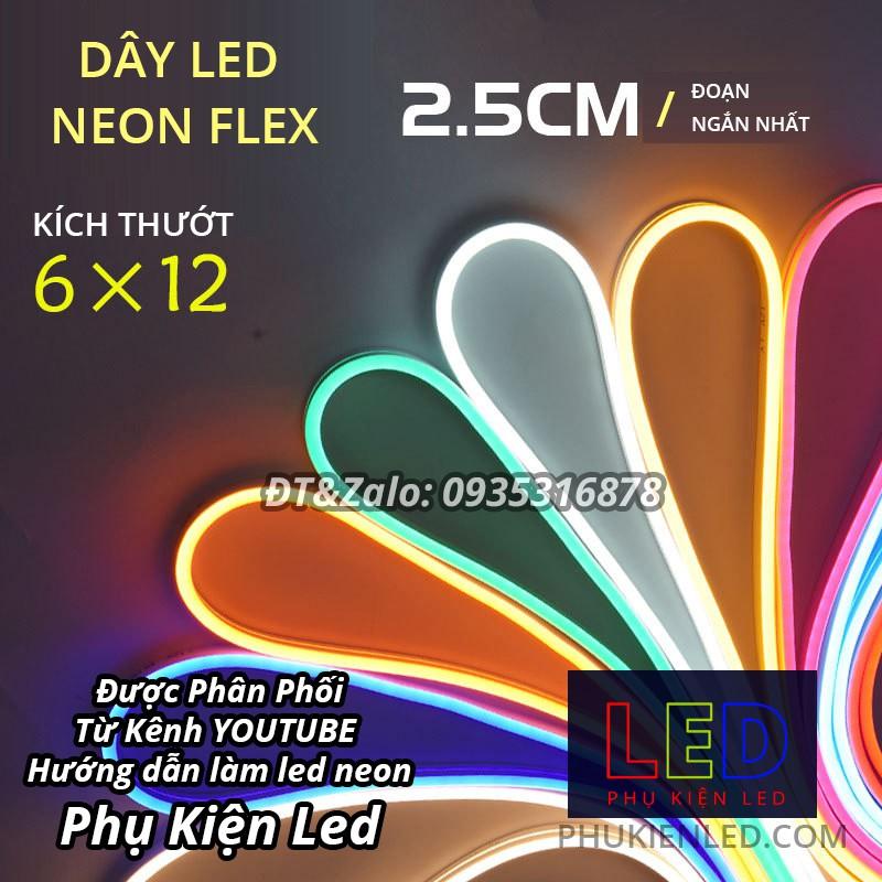 1 mét dây đèn led neon ngoài trời không thấm nước kt 6*12, điện áp 12v, 2,5cm một lần căt, uốn chữ quảng cáo đa dạng