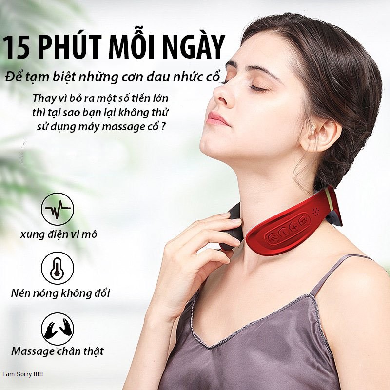 Massage Đốt Sống Cổ Vai Gáy Cải Tiến Với 6 Đầu Massage, 12 Mức Điều Chỉnh, Đa Chức Năng Xung Điện, Chườm Nóng