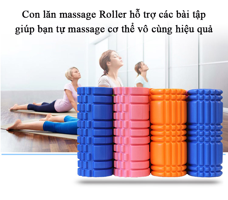 Con lăn Yoga Massage Foarm Roller, ống trụ lăn xốp thể thao giãn cơ có gai roam rollet cao cấp TOPBODY