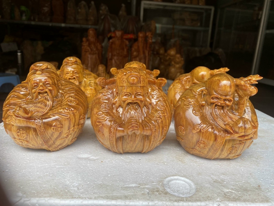 Bộ tam đa trứng phúc lộc thọ bằng gỗ huyết long đẹp long lanh kt 10×10×9cm