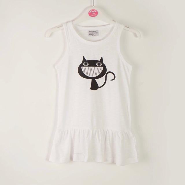 Váy ba lỗ Original Korea made in VN trắng hình mèo