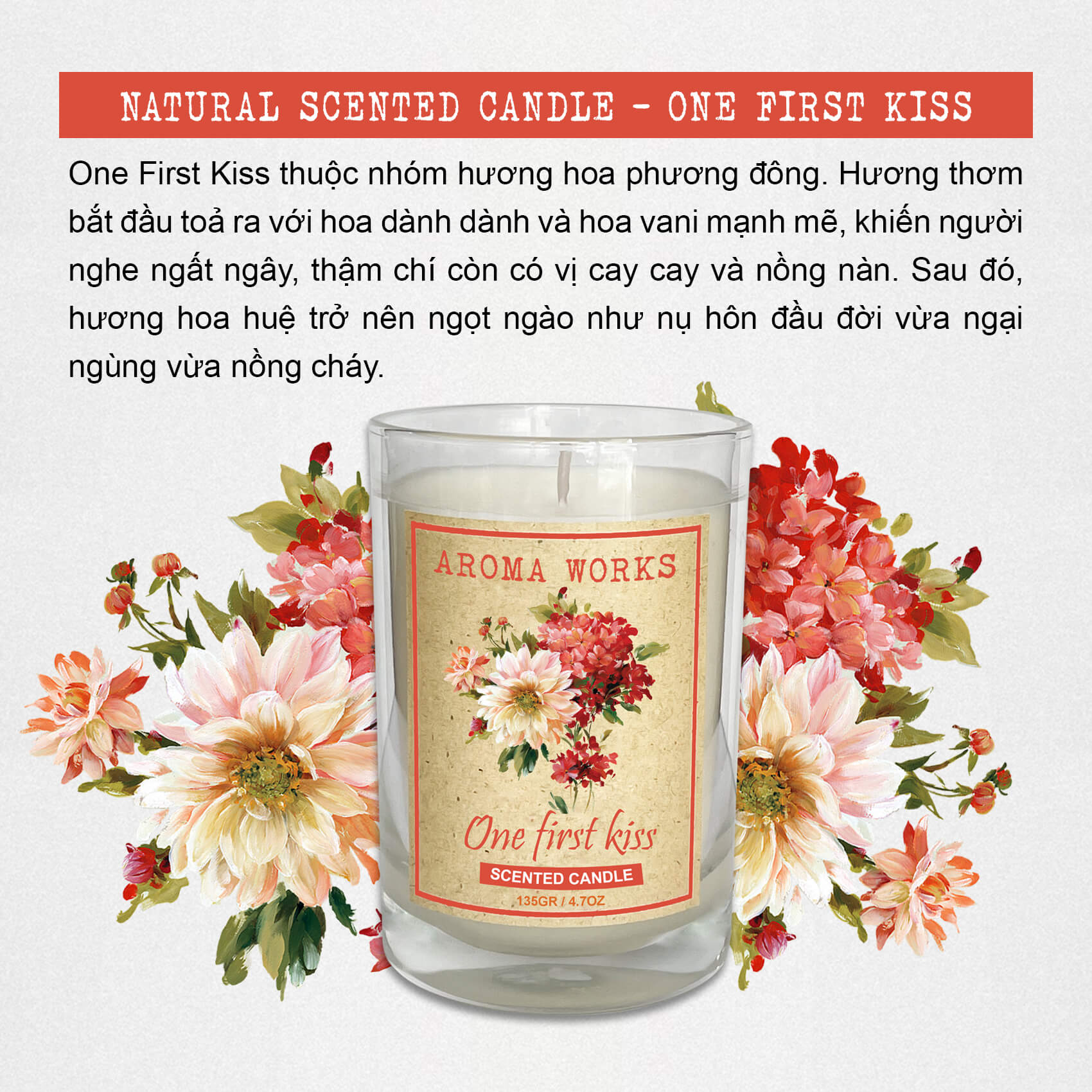 Nến Thơm Thiên Nhiên Aroma Works Natural Scented Candle - One First Kiss