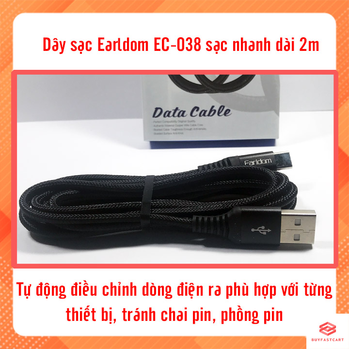 Dây Sạc Nhanh Earldom EC-038 2.4A Dùng Cho iPhone, iPad Chiều Dài 2m - Hàng Chính Hãng