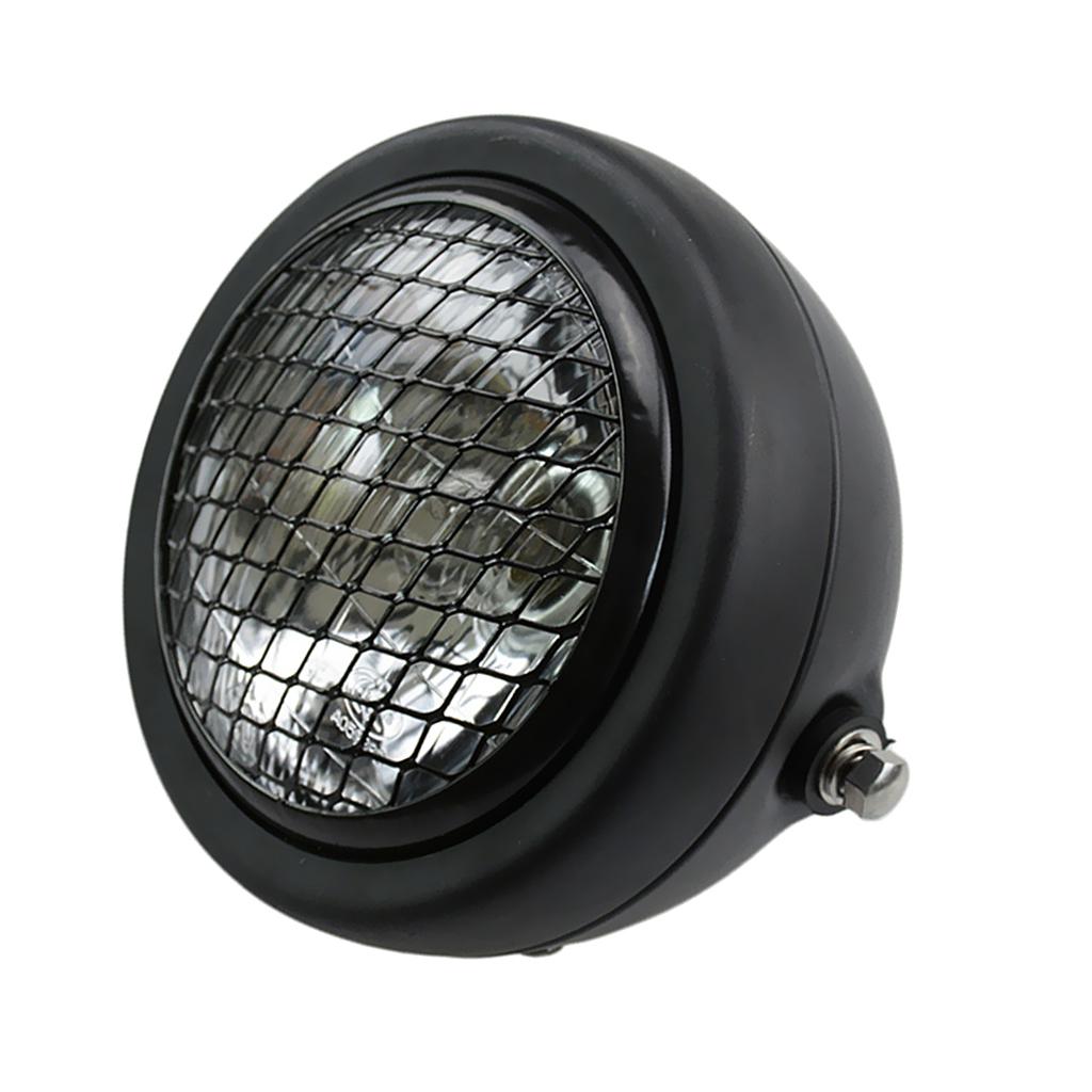 Black Retro Motorcycle Headlight with Grill Cover for Most Motorcycle