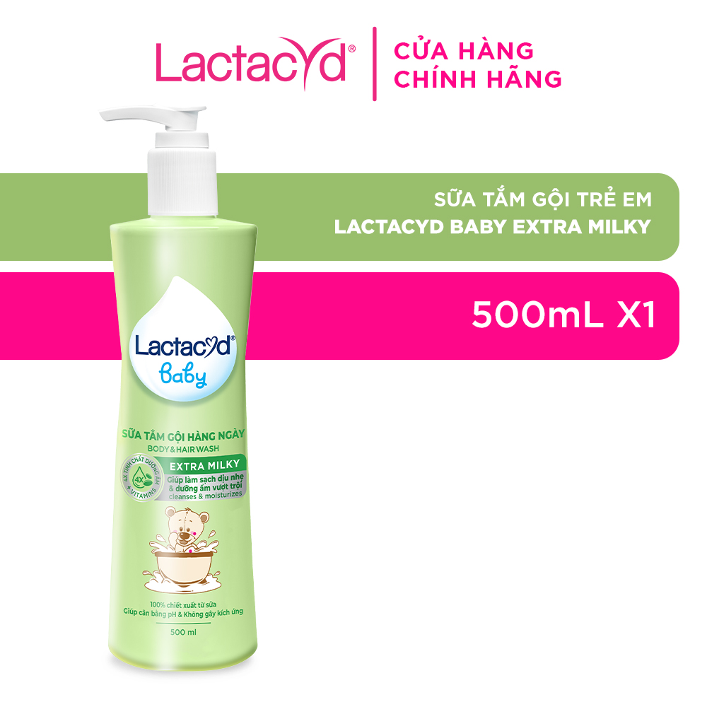 Sữa Tắm Gội Trẻ Em Lactacyd Milky BẢO VỆ, NUÔI DƯỠNG DA và TÓC BÉ VƯỢT TRỘI 500ml