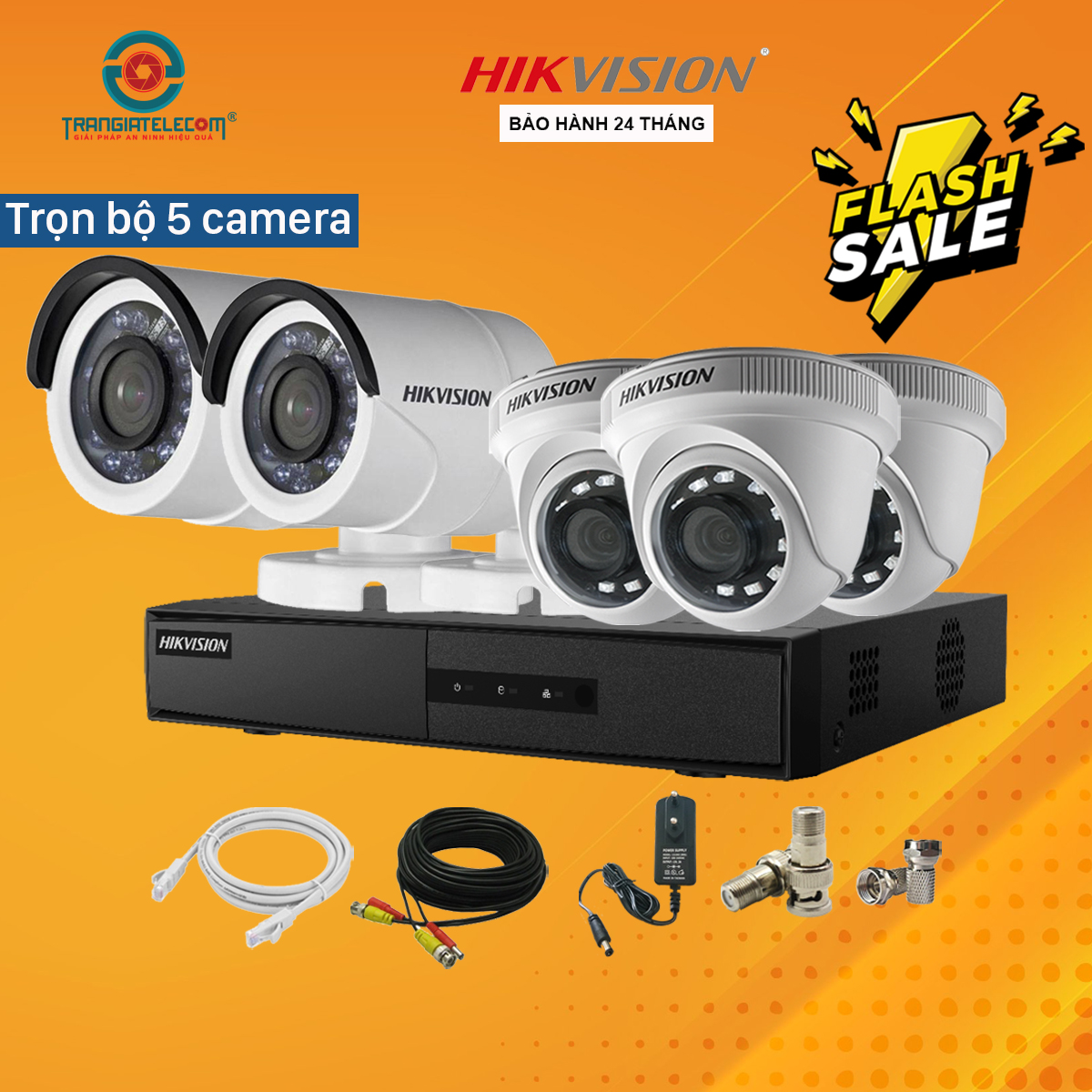 Hình ảnh Trọn Bộ Camera Quan Sát 5 Mắt Hikvision 2.0MP Full HD đầy đủ phụ kiện - Hàng Chính Hãng