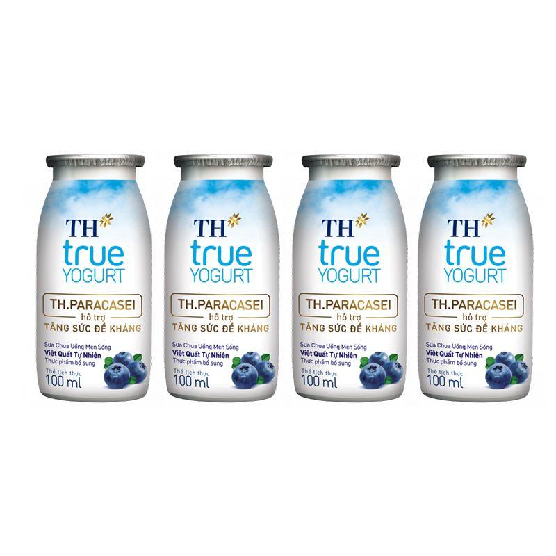 Sữa Chua Uống Men Sống Hương Việt Quất Tự Nhiên TH True Yogurt 100ML Lốc 4 Chai – 8935217411306