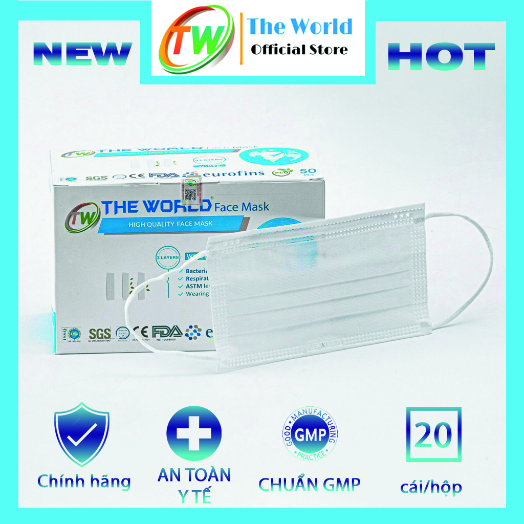 [HỘP-50 CÁI] Khẩu trang y tế 3 lớp The World kháng khuẩn, bụi mịn chất lượng - Hàng Chính Hãng The World