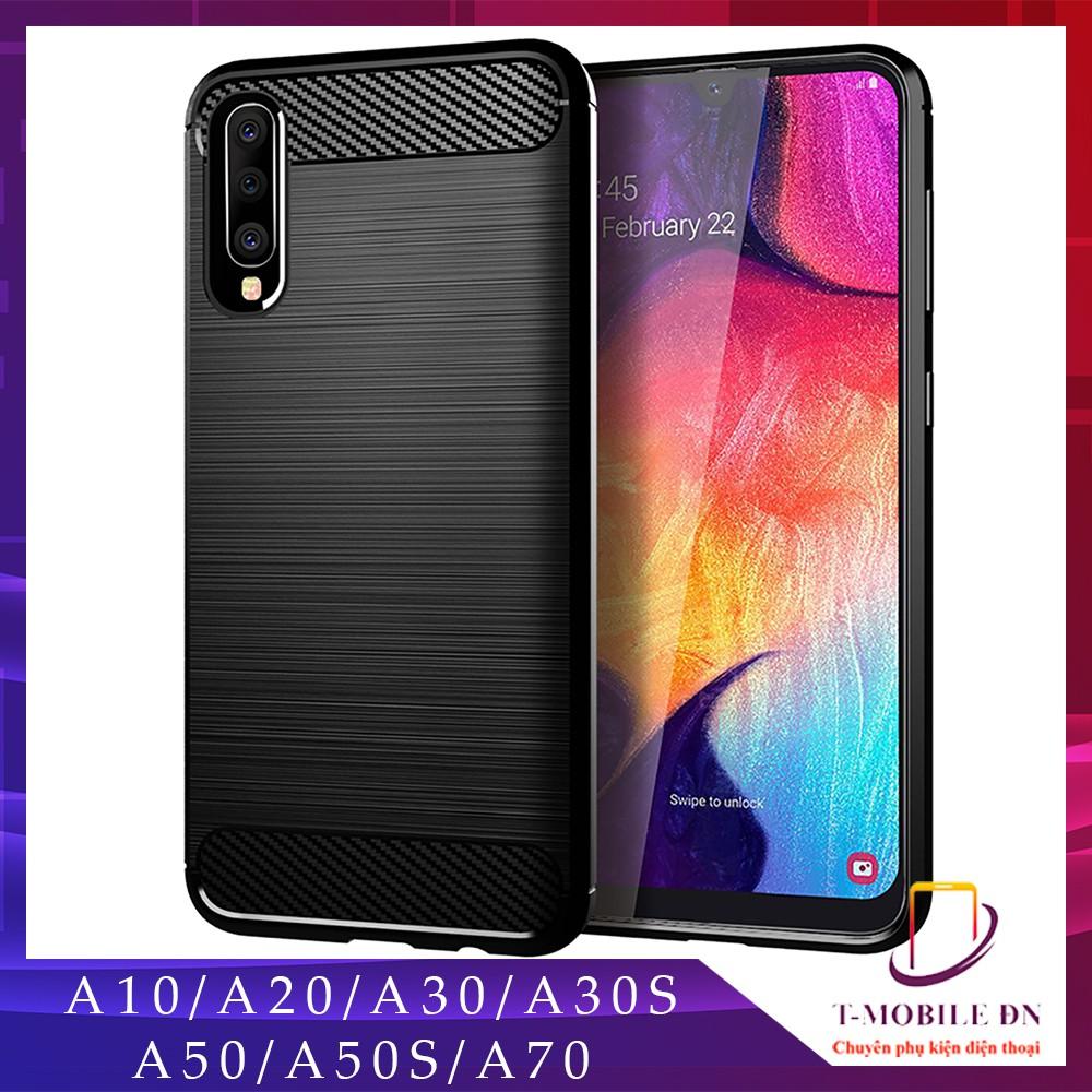 Ốp lưng cho Samsung A10 A10S A20 A20s A30 A30s A50 A50s A70 A80 silicon mềm Carbon phay xước chống sốc