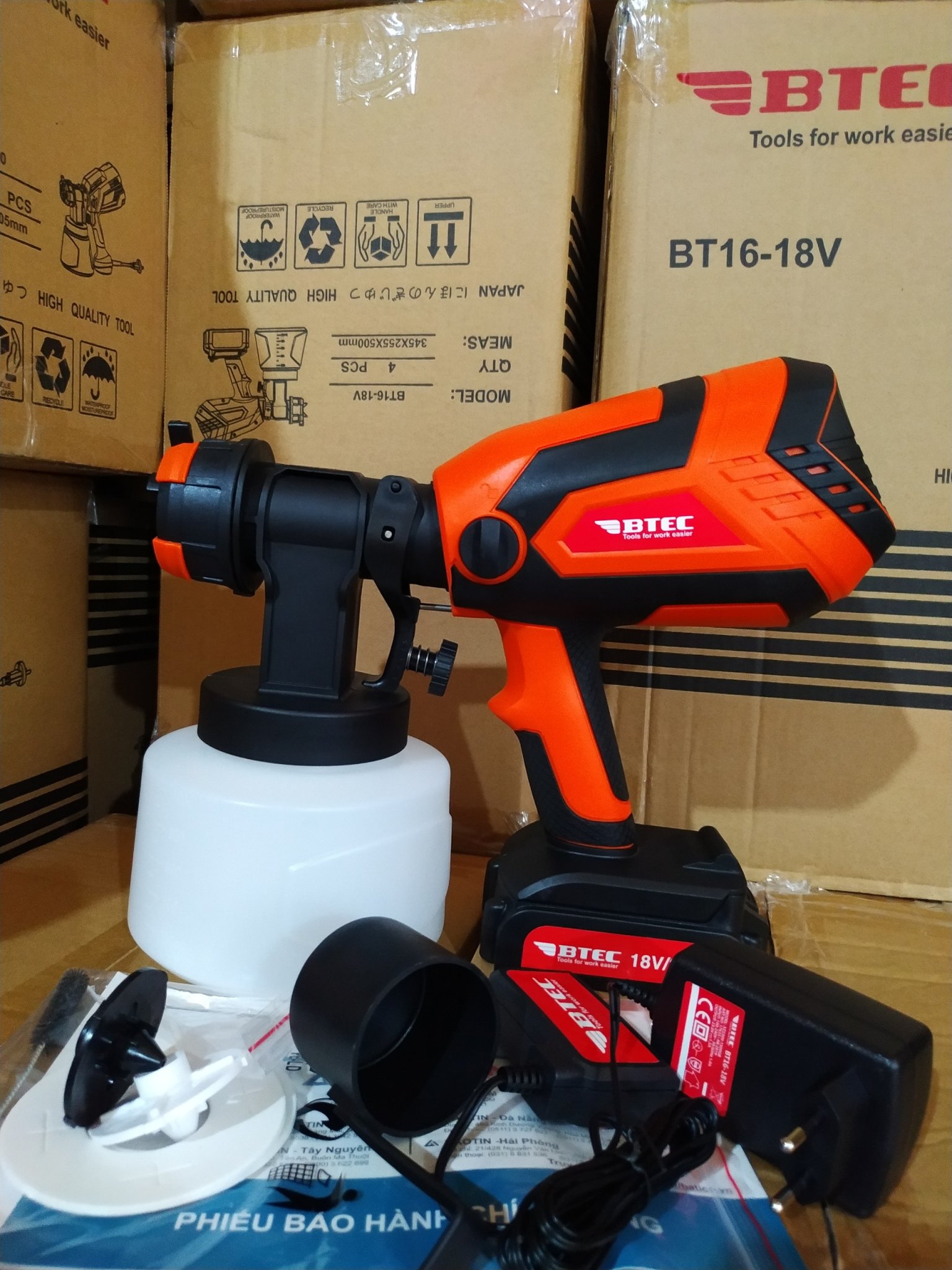 MÁY PHUN SƠN DÙNG PIN BTEC BT16-18V - HÀNG CHÍNH HÃNG