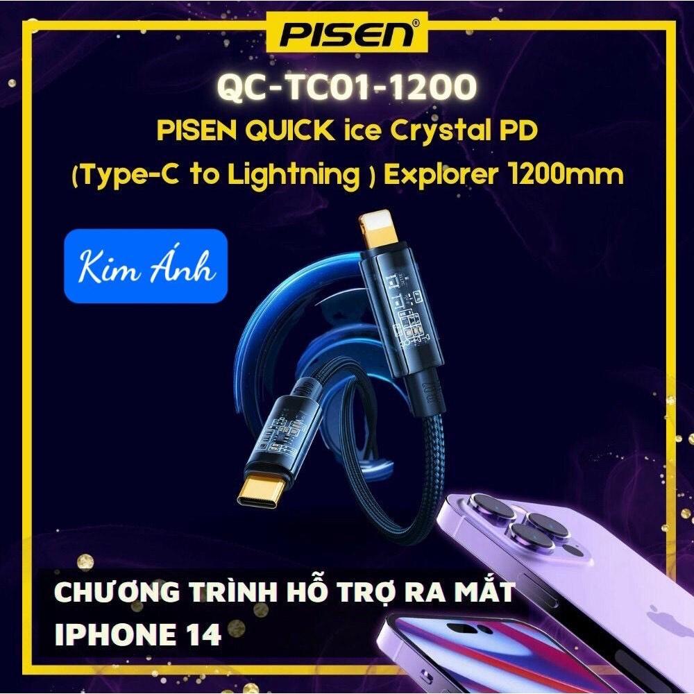 Cáp Pisen Quick Ice Crystal PD Type-C to L Explorer 1200mm (QC-TC01-1200), dây dù chống rối, hàng chính hãng