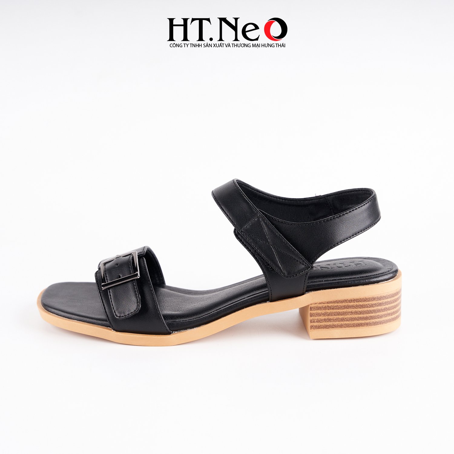 Sandal nữ 3p quai cài gót trụ chất liệu da khuy vuông SDN173