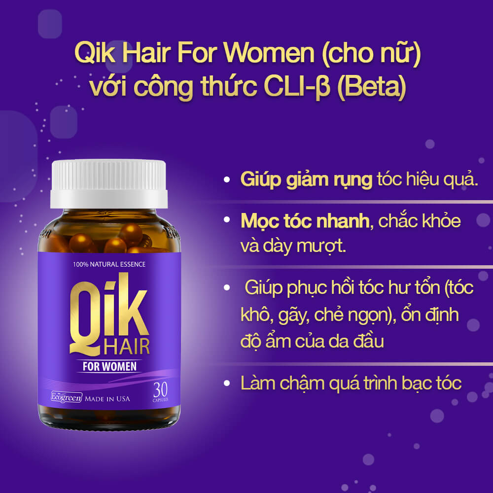 Viên uống QIK HAIR (cho Nữ) hỗ trợ giảm rụng, mọc tóc chắc khỏe (30 viên)