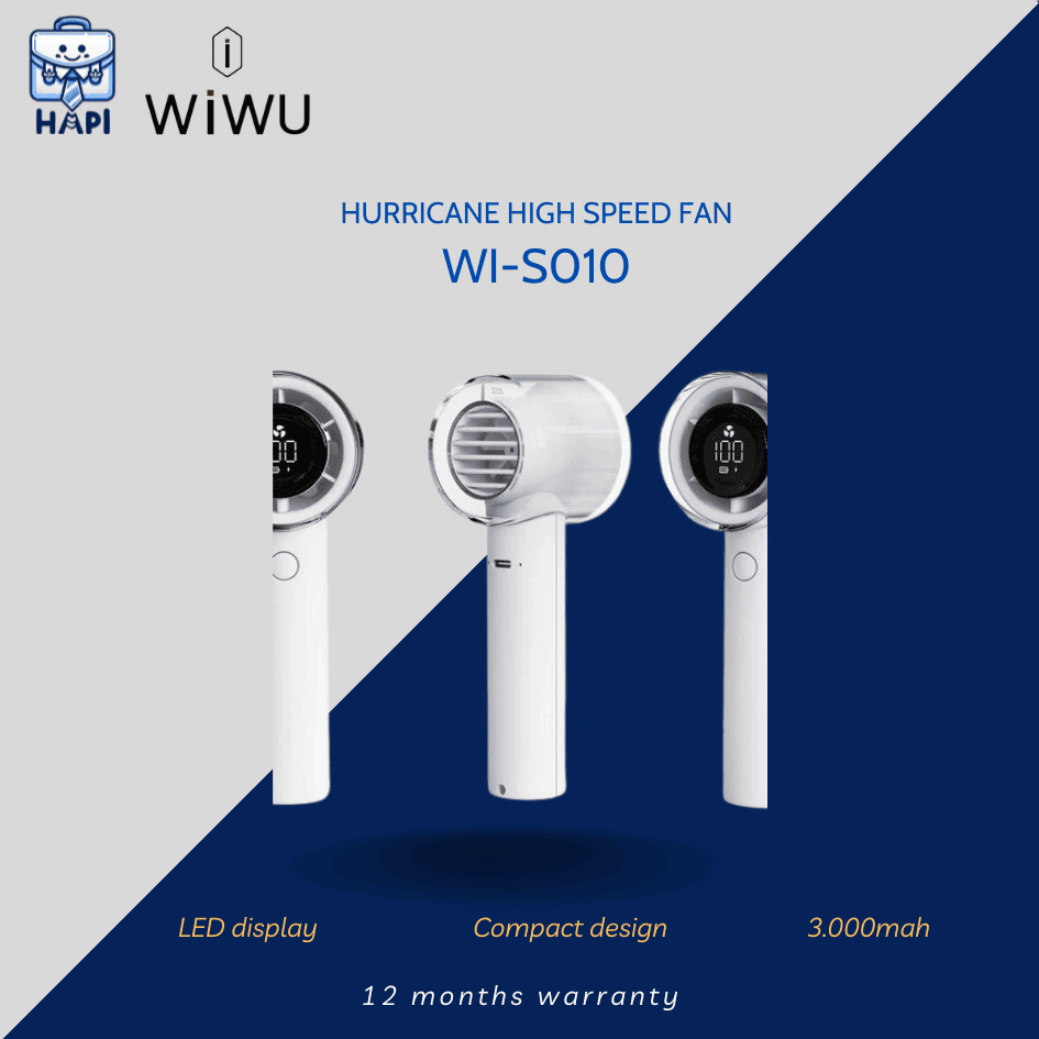 Quạt cầm tay hàng chính hãng WiWU Hurricane High Speed Fan Wi-FS010: 5 tốc độ gió, cực mát, thời lượng sử dụng lâu dài