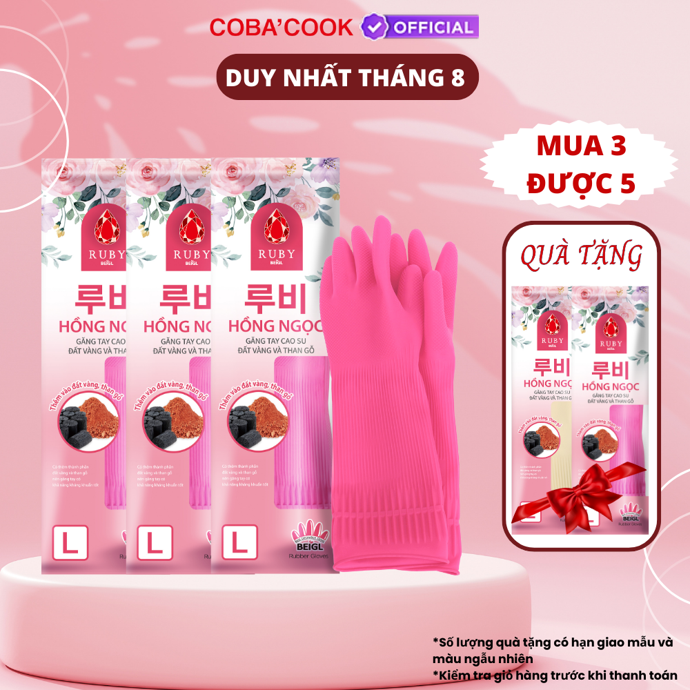 [Mua 3 Tặng 2] Bộ 3 Đôi Găng Tay Cao Su Tự Nhiên Ruby 39cm