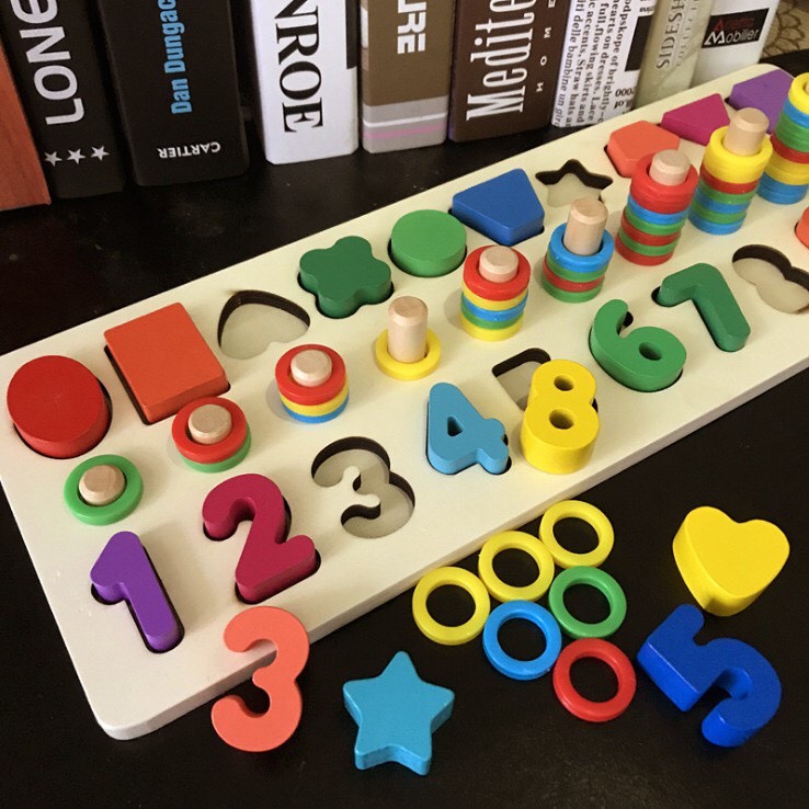Bộ đồ chơi Bảng chữ số, đếm số lượng và hình khối theo phương pháp Montessori