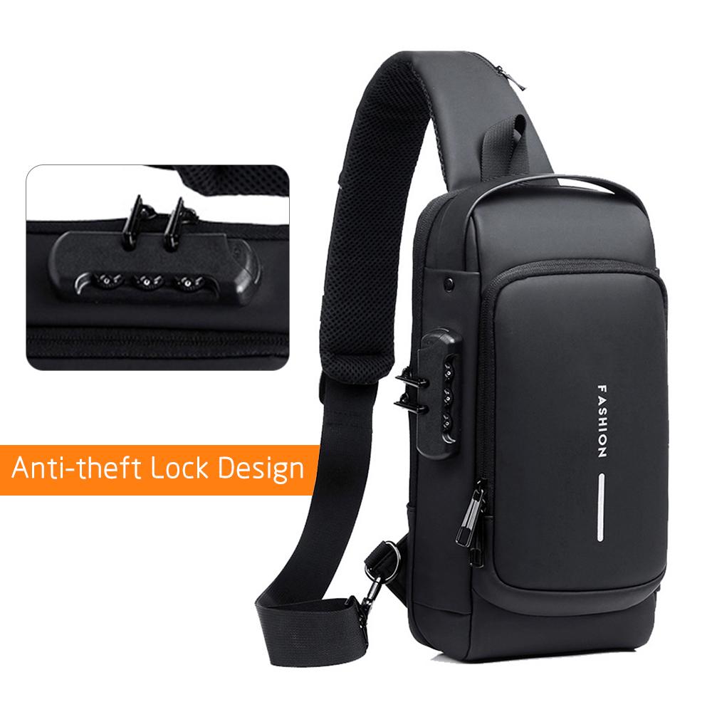 Men Sling Bag Pack with Lock Waterproof Anti-theft Chest Bag with USB Charging Port Shoulder Bag Crossbody Backpack