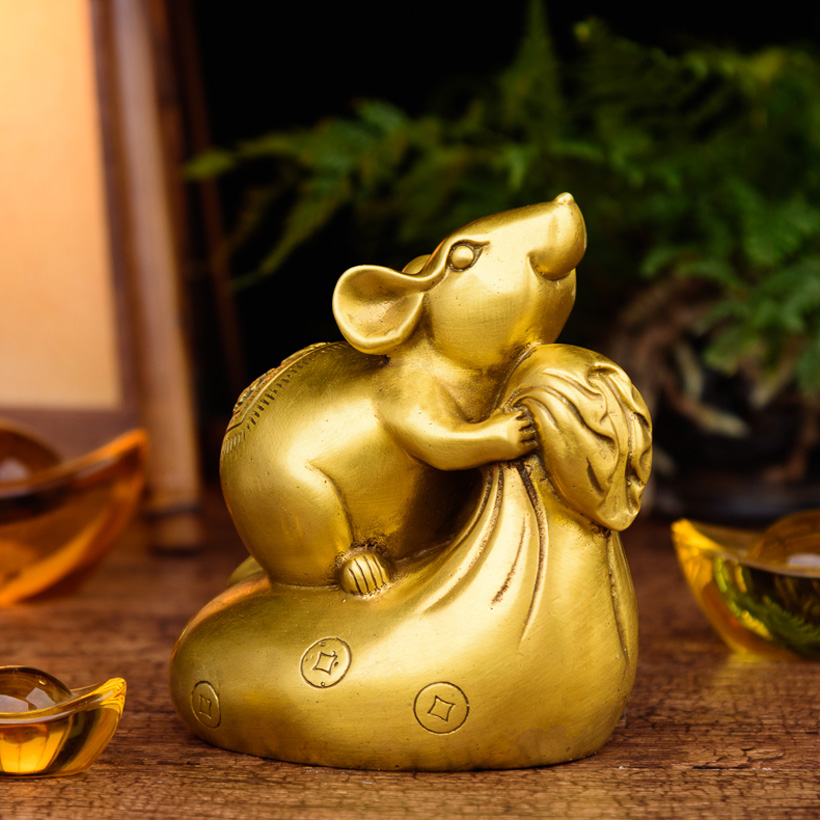 Tượng con chuột cưỡi bao tiền bằng đồng thau cỡ đại phong thủy Hồng Thắng