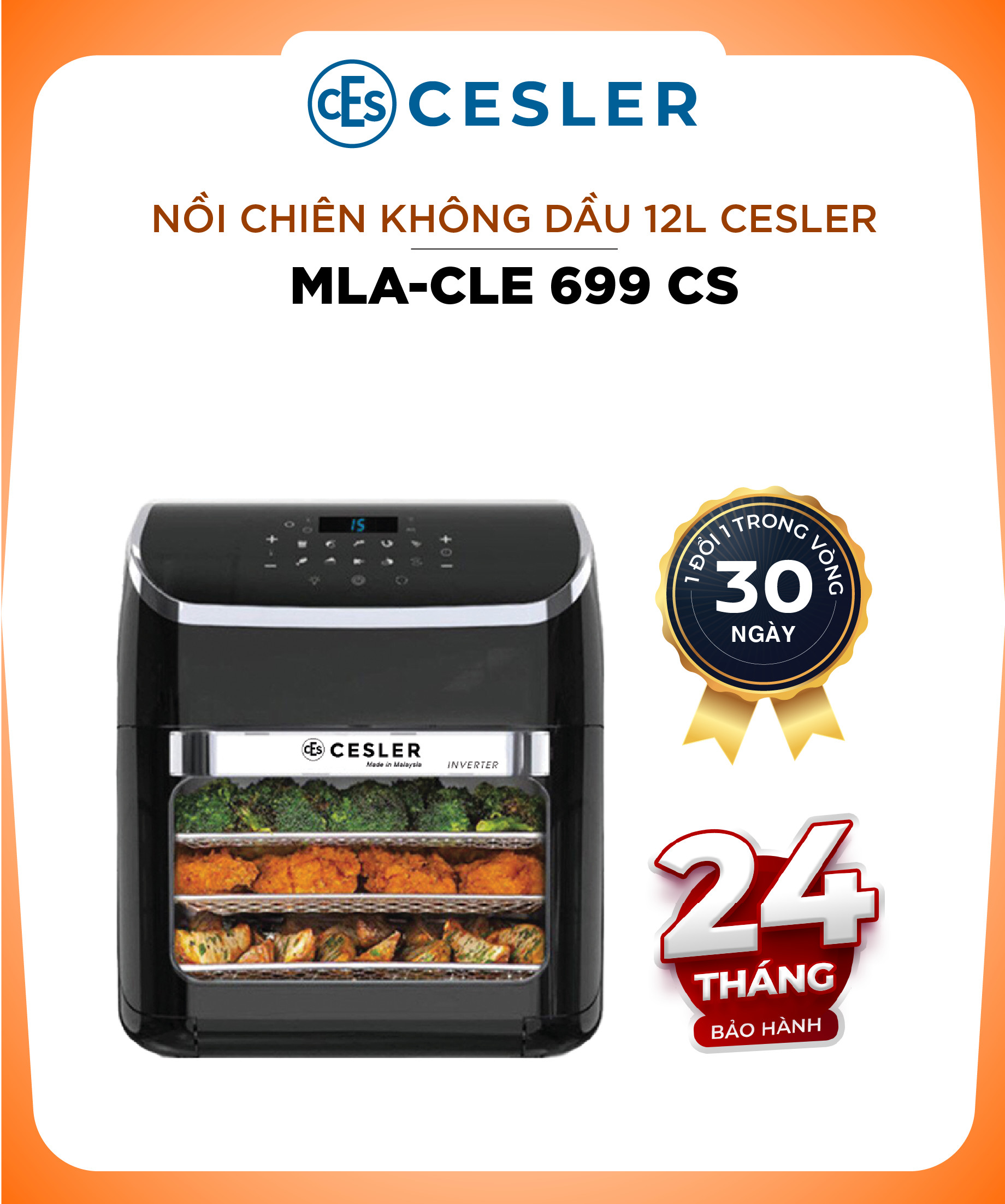 Nồi chiên không dầu Cesler dung tích lớn 12L 699 CS, không cần lật trở