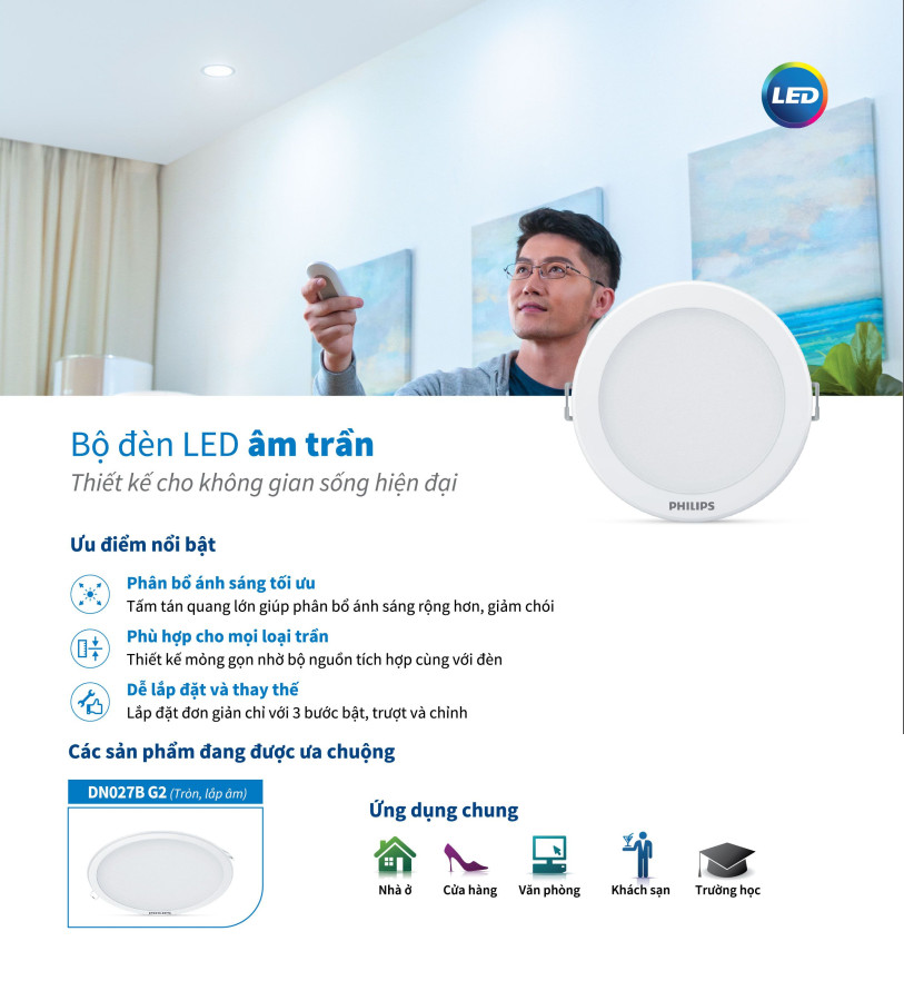 Bộ đèn Philips LED âm trần tròn DN027B G2 -Công suất (7W, 10W,14W, 17W,22W)