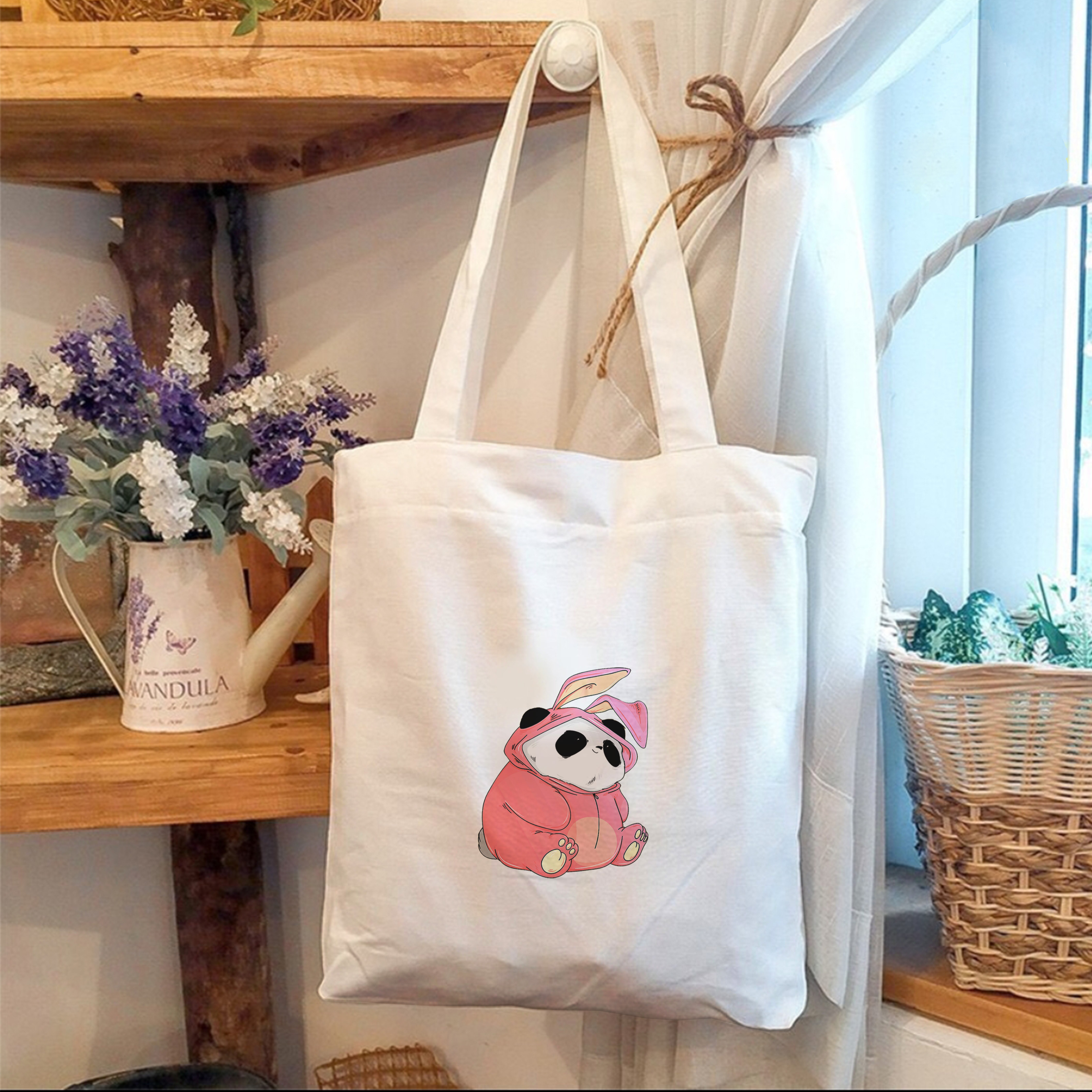 Túi TOTE Đi Học Đi Làm Đi Chơi Trẻ Trung GẤU PANDA HỒNG - Túi Vải Canvas Thời Trang Dễ Thương - TA053