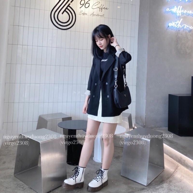 Áo blazer 2 lớp màu đen phong cách Ulzzang/Áo vest nắp túi