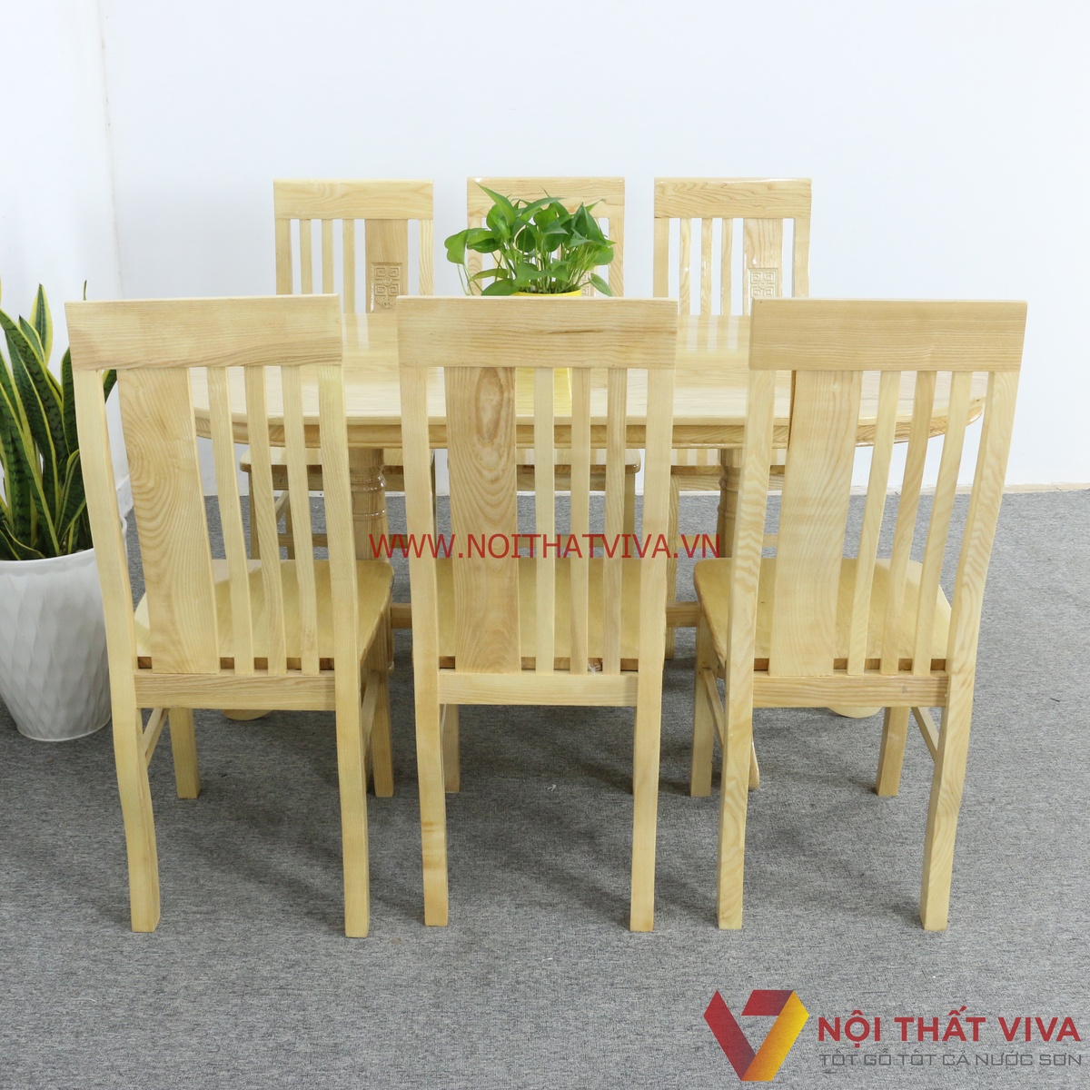 Bộ Bàn Ăn Oval Gỗ Sồi 6 Ghế Màu Tự Nhiên