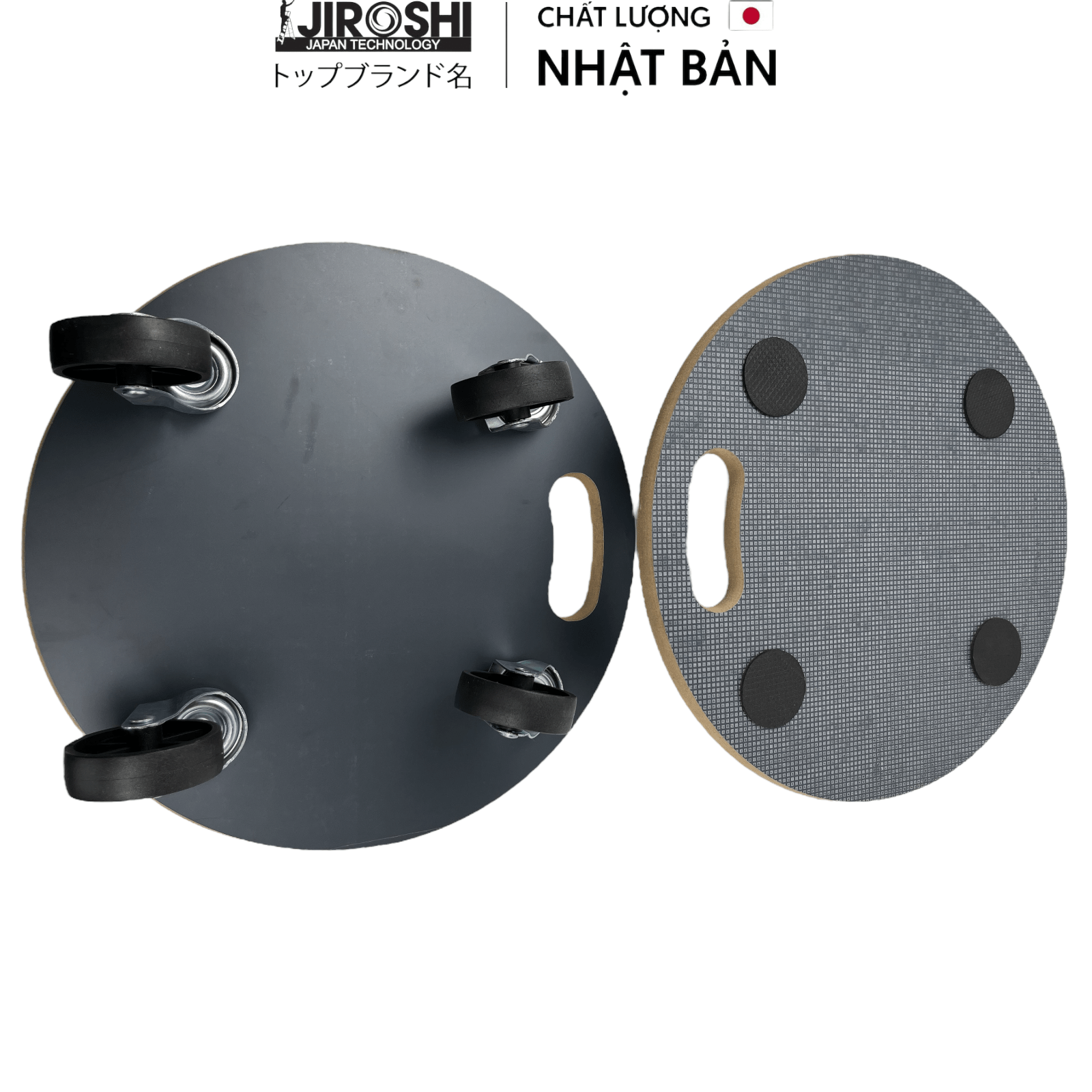 Đế lót chậu cây có bánh xe tải nặng 120kg Jiroshi, size 380, đôn kê chậu cây hoa cảnh mâm gỗ tròn có tay cầm