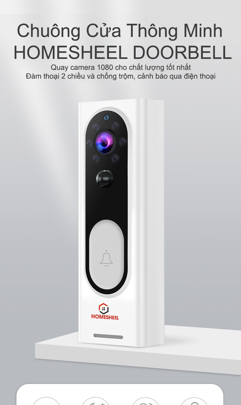 Chuông cửa Camera Smart Homesheel Doorbell M13 - Màu đen - Hàng chính hãng