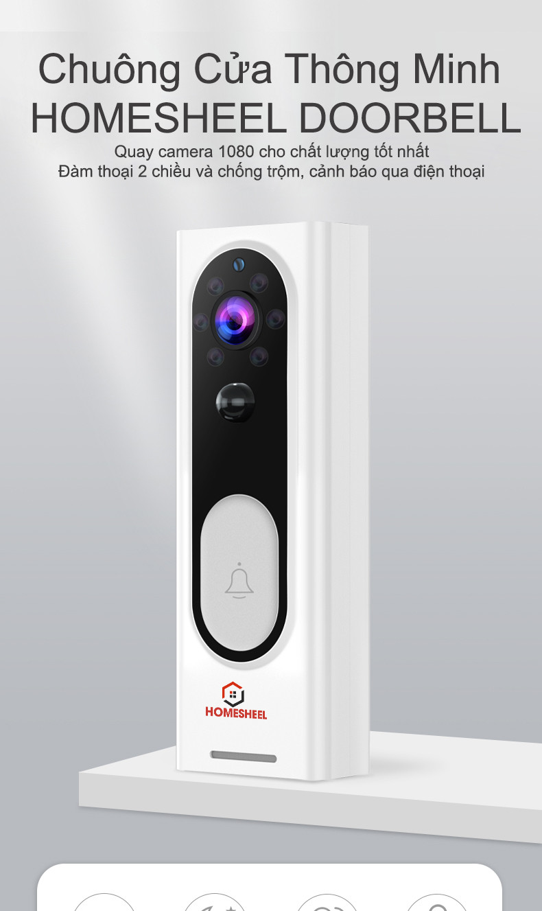 Chuông cửa Camera Smart Homesheel Doorbell M13 - Màu trắng - Bảo hành chính hãng