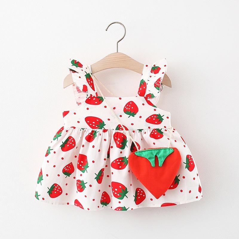 Đầm đi chơi cho bé gái kèm phụ kiện đeo chéo quả dâu dễ thương, váy bé gái từ 8-15kg Easy Baby